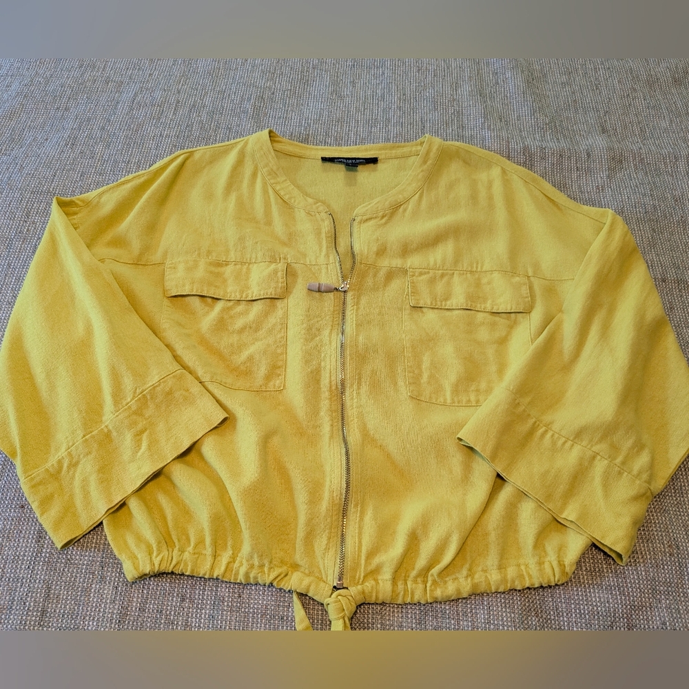 Marc New York Full Zip Mustard Yellow Linen Blend Shirt Jacket Lg